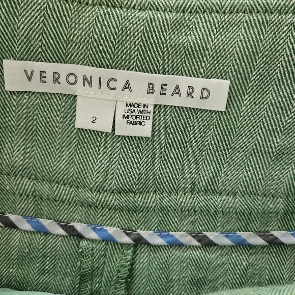 Veronica Beard Short Size 2 Sage Linen Flat Front High-Waisted - Picture 3 of 8